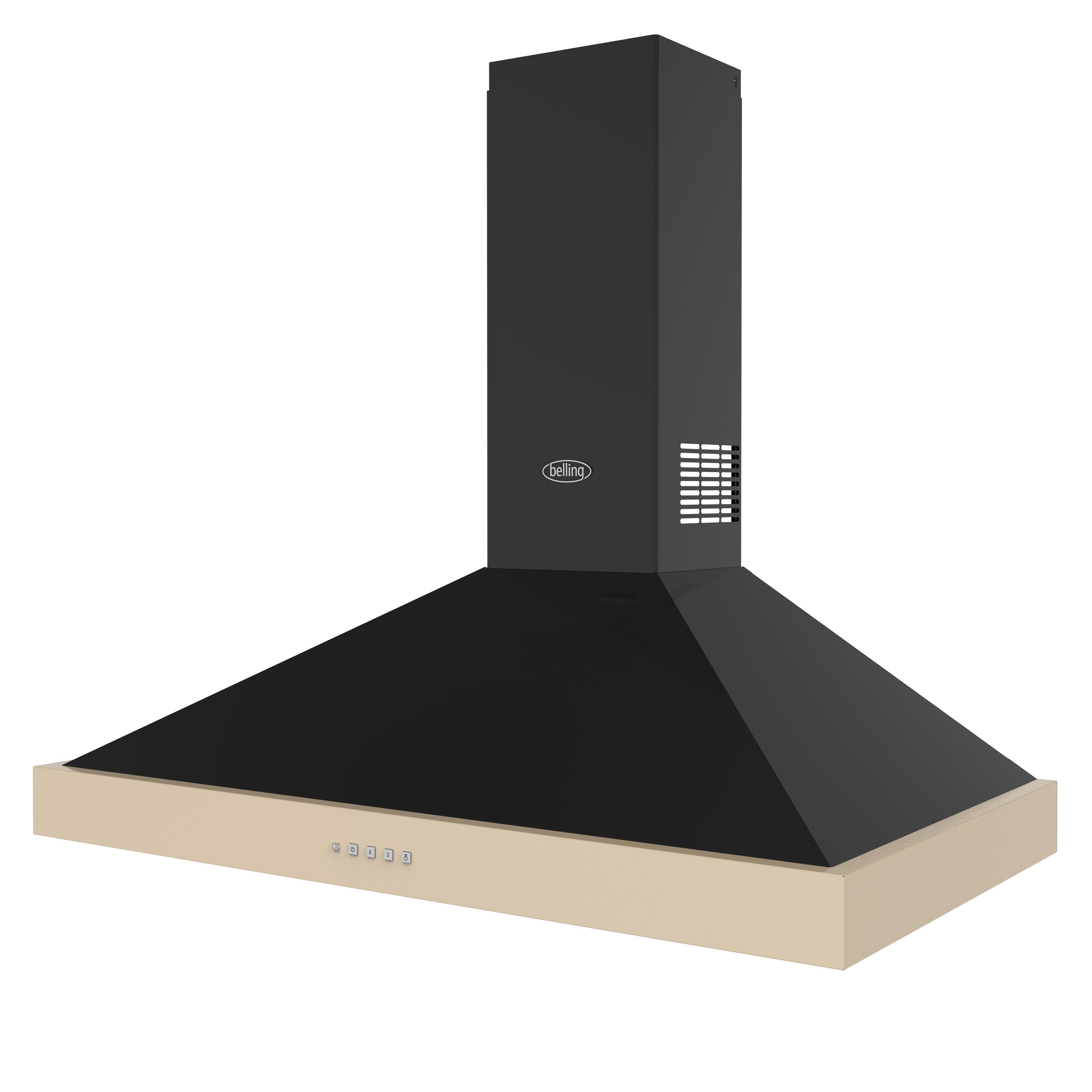 90cm Chimney hood with 3 fan speeds, 2 LED lights, 2 washable grease filters and extendable chimney section