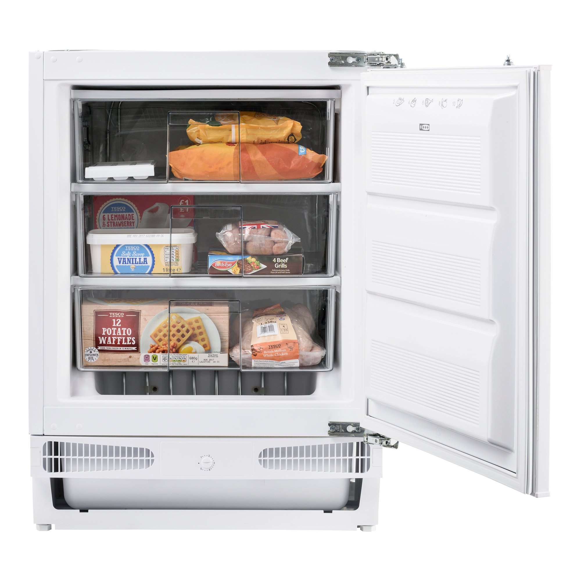 With a total capacity of 107 litres, this freezer is perfect for a couple or small family to store all their frozen food. Designed to be built under your countertop and with a reversible door, it suits any kitchen layout. Features include 3 storage drawers.