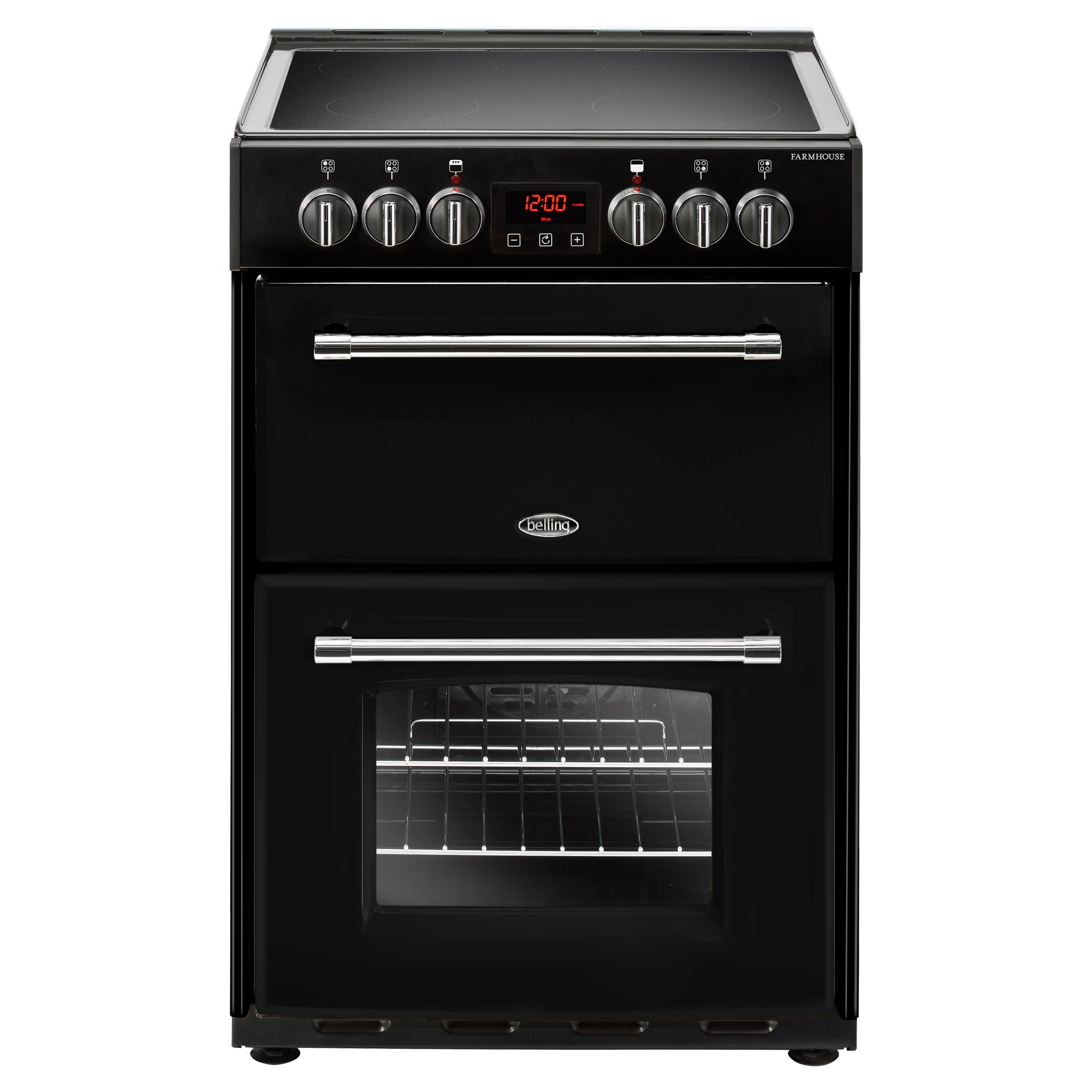 60cm Electric Range Cooker With A 4 Zone Electric Ceramic Hob, Conventional Oven & Grill and Fanned Main Oven