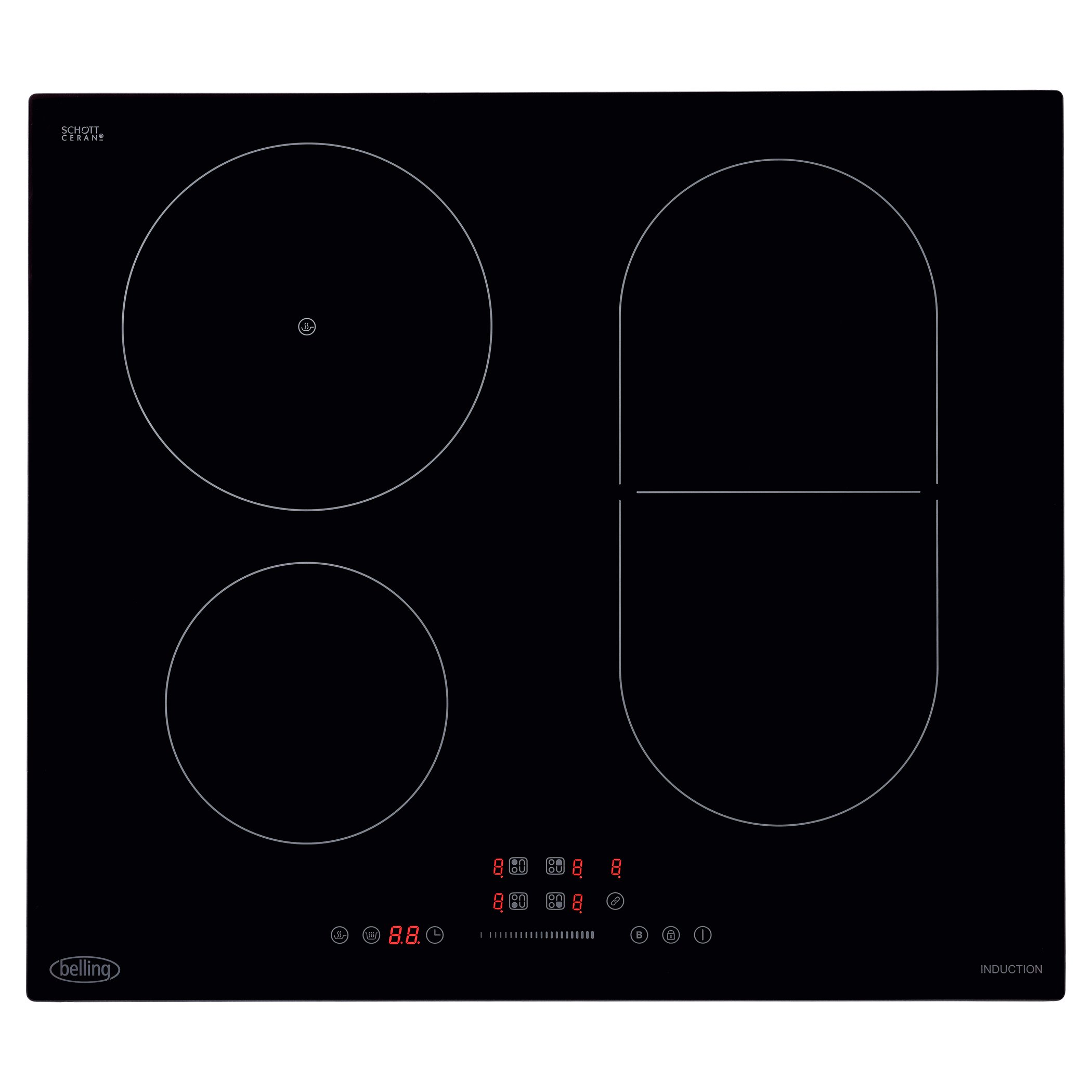 60cm touch control induction hob with a linkable zone. Additional features include power boost, residual heat indicator, child lock and timer.