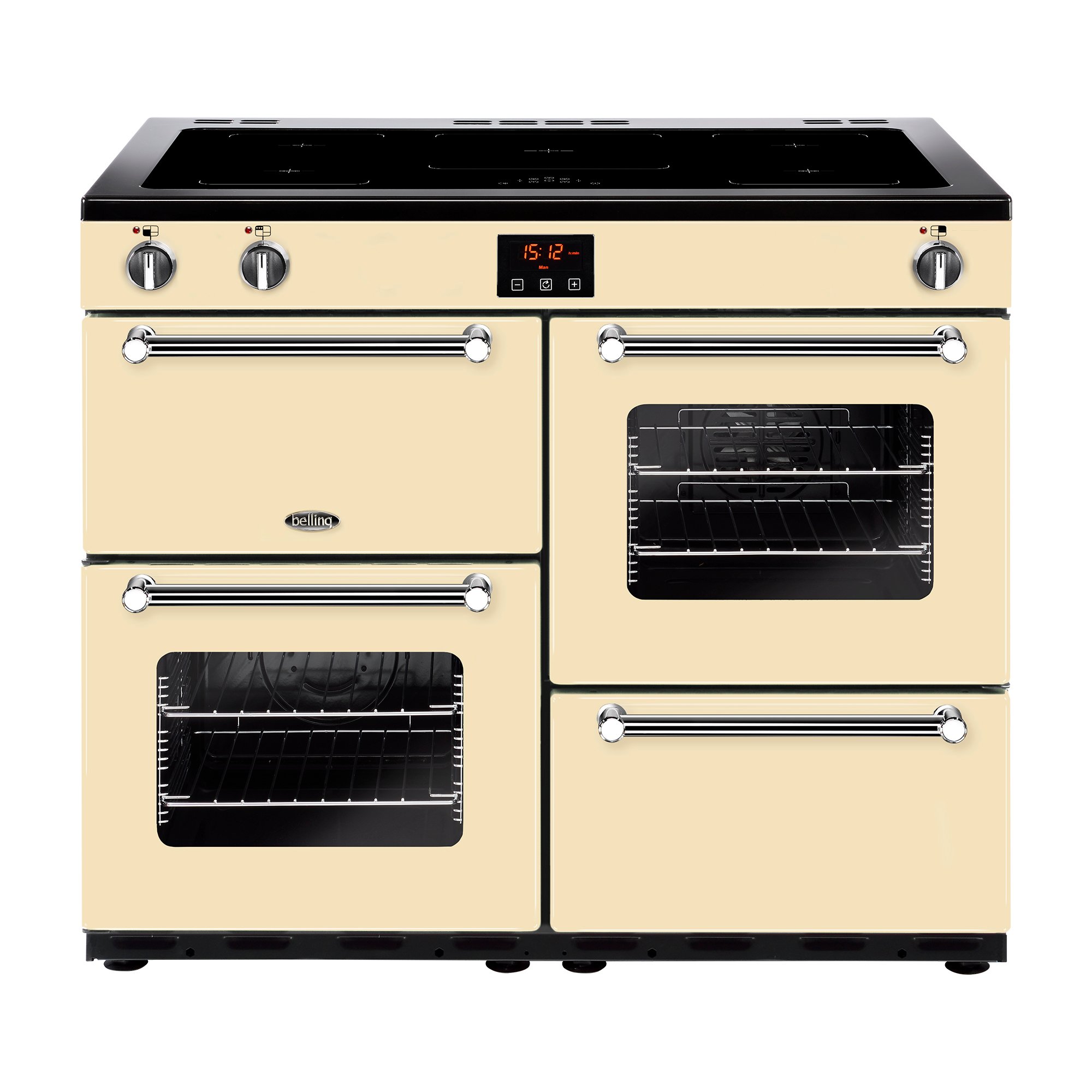 100cm induction range cooker with a 5 zone induction hob, variable rate electric grill, 2 conventional ovens and a main fanned oven.Requires 32A connection.