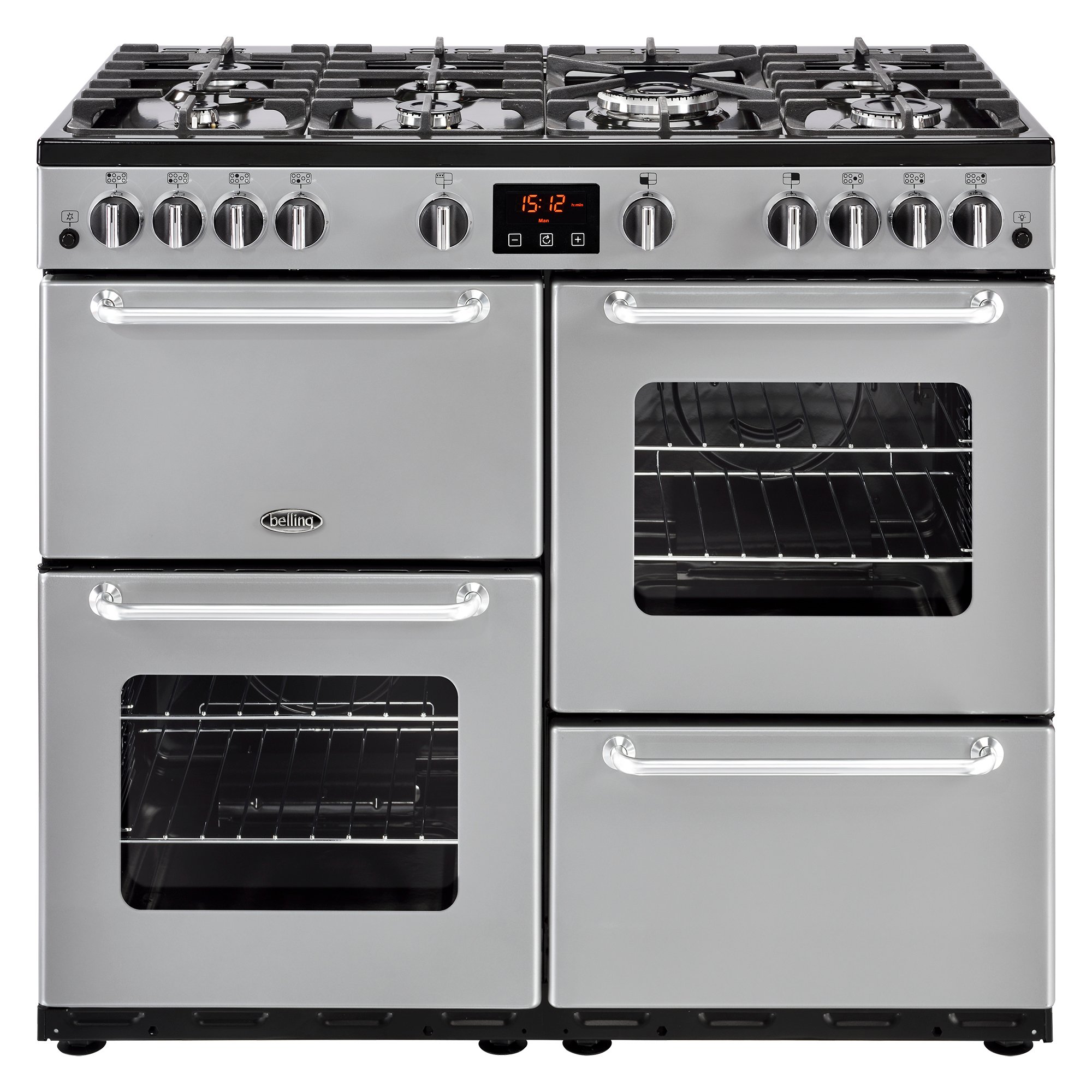 100cm LPG gas range cooker with a 7 burner gas hob, variable gas grill and 2 conventional gas ovens.
